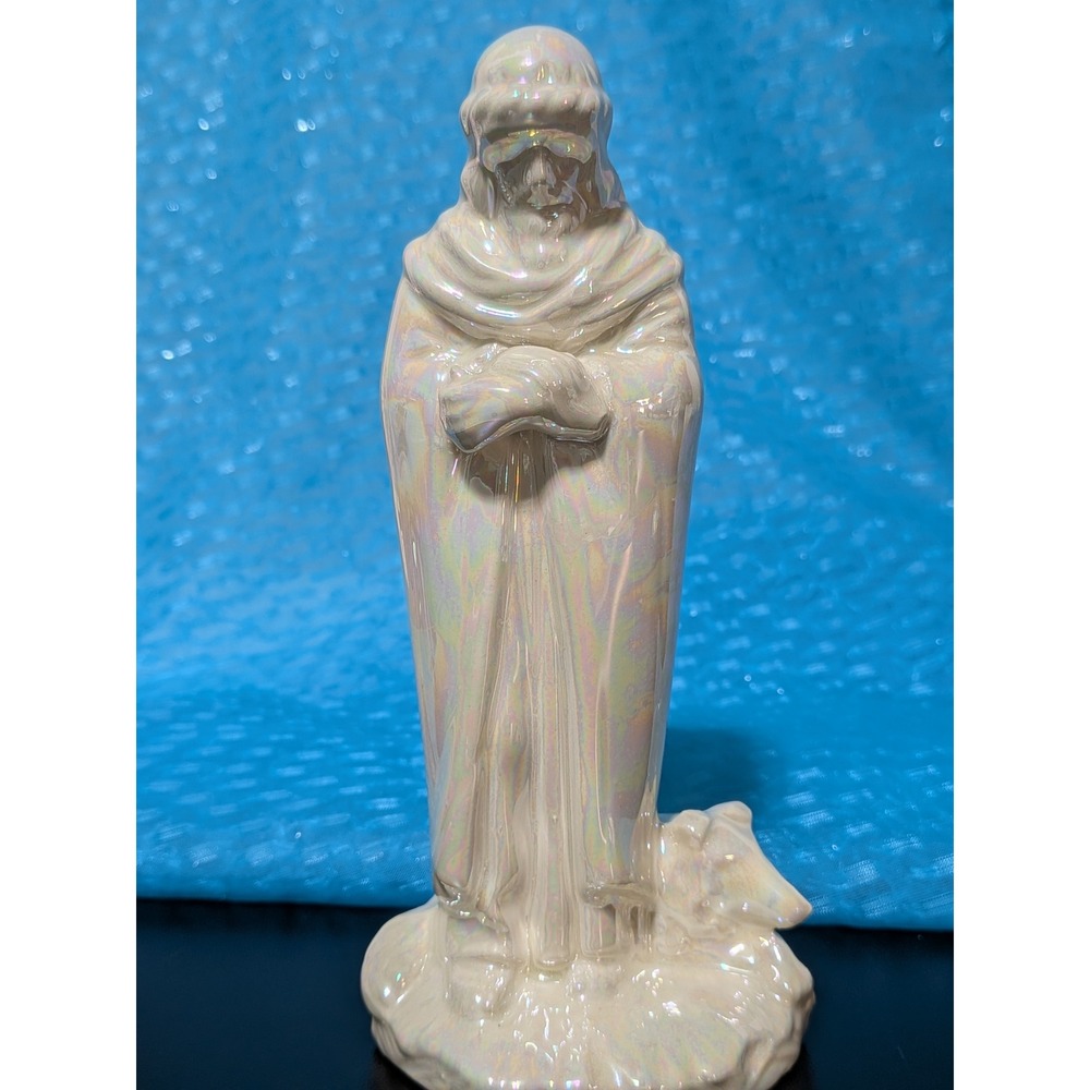 Holland Mold Nativity STANDING SHEPHERD W SHEEP White Glaze Ceramic Vintage